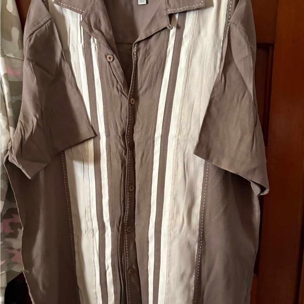 Brown and Cream Striped Button-Up Shirt